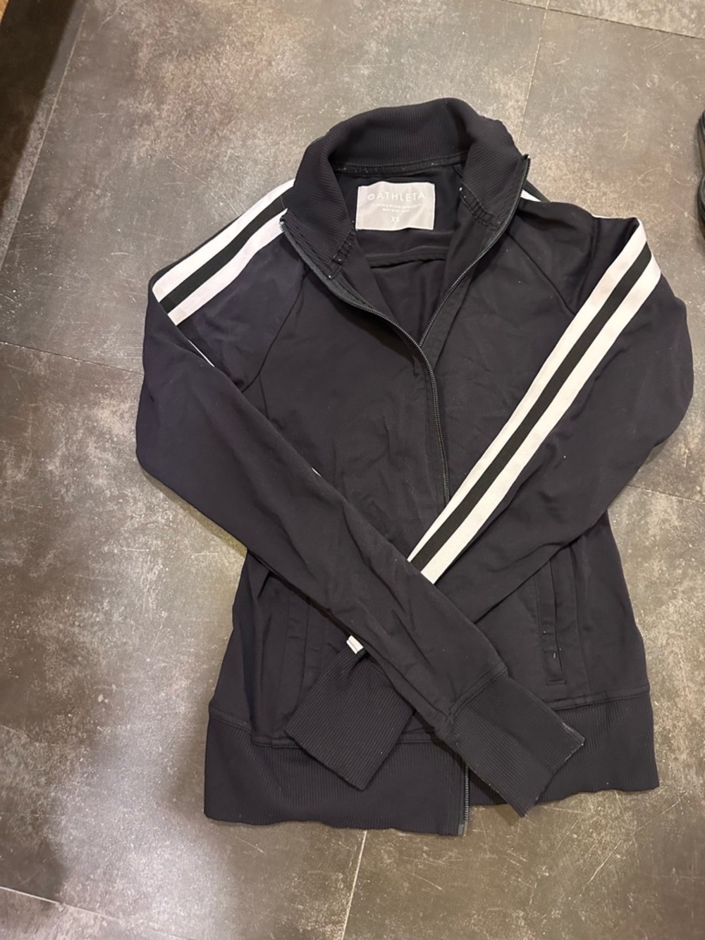 Athleta Black Jacket with White Sleeve Stripes